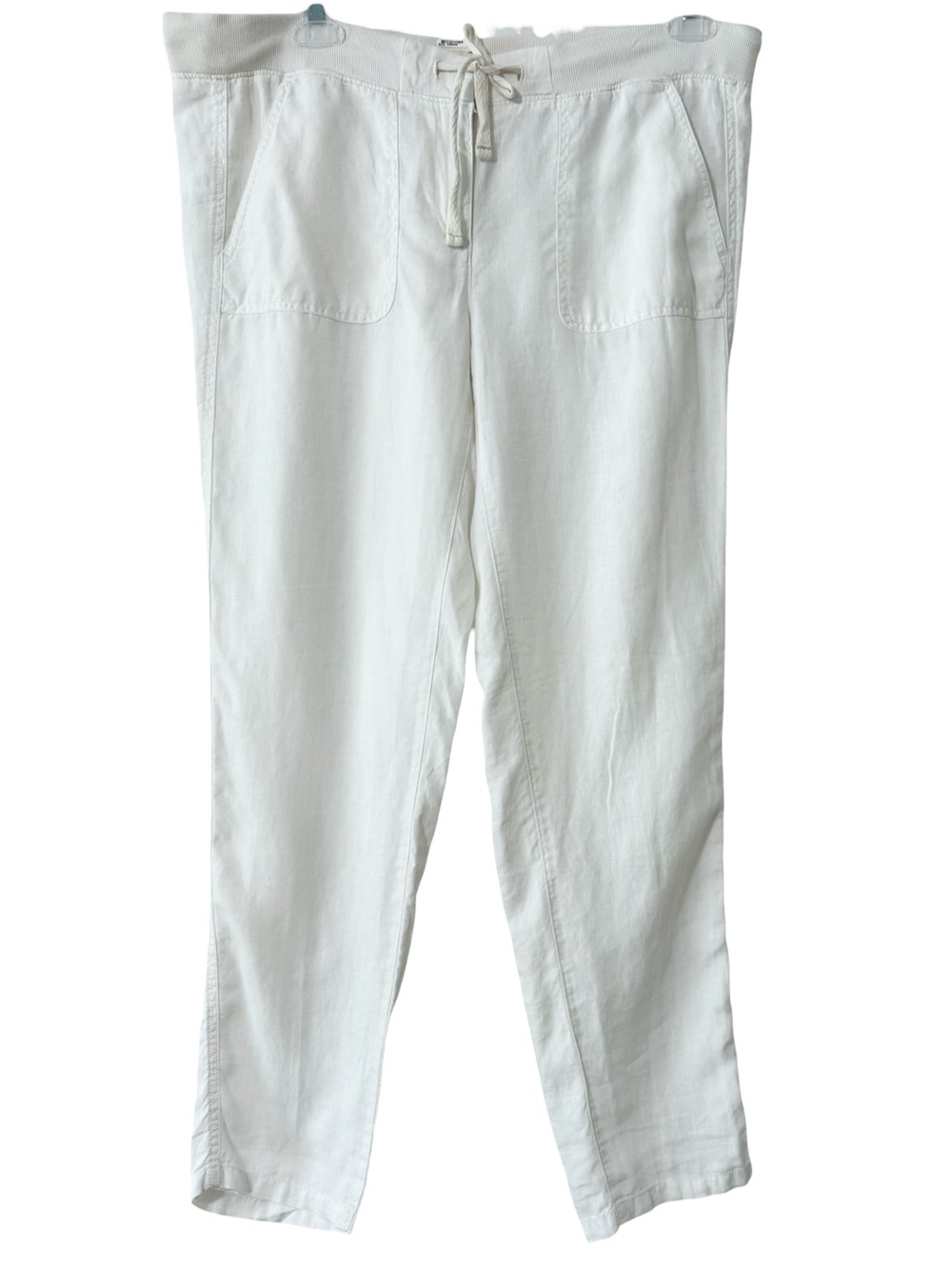100% Linen White Drawstring Straight Leg Pants Size Medium